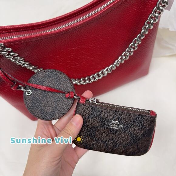 NWT Coach Laurel Shoulder Bag Mirror Charm & Pouch CBI94 Dark Cardinal/Walnut - Picture 4 of 10